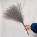 Detail of 55cm gray pampas grass fluffy texture held by hand for boho decor - 53-55cm / Light Gray