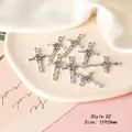 Vintage silver alloy cross pendant with rose relief, 15x26mm DIY earring accessory - Cross Style 02 / Antique Silver