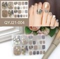 Detail of QYJ21-004 gold foil toenail stickers with glitter and abstract grey patterns - QYJ21-004 (Grey/Beige/Gold Foil Flakes/Glitter)