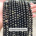 5A natural gold sheen obsidian round beads with reflective golden cat eye effect - 5A Natural Golden Obsidian 8mm/Approx 47pcs