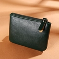 Unisex dark green lychee pattern PU leather coin purse with smooth zipper detail - Green