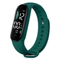 Outdoor LED digital sports watch with dark green silicone strap showing fitness tracking - Dark Green
