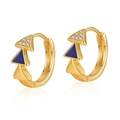 Golden hoop earrings with stacked blue enamel and zircon studded triangles - Dark Blue Triple Triangle (KE0716-3)