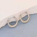 Silver geometric irregular hoop earrings with textured croissant pattern in steel - Silver Style K7-14