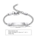 Macro shot of adjustable 12cm stainless steel kids bracelet with 25mm curved ID plate - Frosted Chain Steel Color / 12+3cm