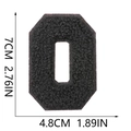 Detailed measurement showing 7cm height of black chenille letter embroidery patch - Letter O / Black