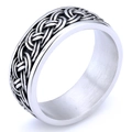 Macro shot of silver Viking knot ring featuring Celtic braided pattern and brushed interior - Vintage Oxidized Woven Style (16403)