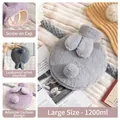 Plush 1200ml hot water bottle with rabbit ears design in gray and purple color - 40oz / Round / Light Gray
