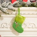 Green knitted Christmas stocking with plush cuff and gold glitter letter P decoration - Letter P