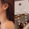 Elegant gold pearl heart tassel earrings featuring five graduated white faux pearls - Five Linked Pearl Dangle