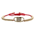 Adjustable red rope bracelet with gold beads and heart-shaped zircon lock pendant - Heart Style (B0084) / Copper Bead Braided Rope