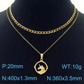 Golden double-layer unicorn necklace with sparkling rhinestones and cuban chain link - Unicorn Round Style (KN250366-SY)