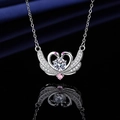 Silver swan heart necklace with pink and white crystal accents on black background - Xl-159