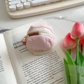 Pink quilted fabric earphone case for AirPods with pearl charm and wrist strap - Light Pink