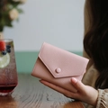 Pink lychee grain leather slim wallet for women with elegant envelope flap closure - Pink