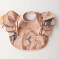 Pink waterproof baby bib with sea animal prints and elegant ruffled wing sleeves - Wings - Pink Whale / One Size