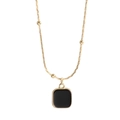 Golden titanium steel necklace with black rectangular enamel pendant for women - H10036 Square Black Shell Necklace Gold