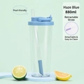 880ml Tritan water bottle in haze blue with telescopic straw for bubble tea - Haze Blue