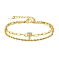 Bracelet double rang doré avec chaîne trombone et pendentif lettre T en cristal - Lettre T