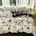 Cream and dark grey duvet cover set with butterfly print and beautiful lettering - Butterfly Dance / 1.5*2.0m