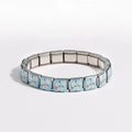 Detail of stainless steel modular link featuring a blue enamel floral pattern and stamp - Blue Base White Floral Pattern Style (款式23)