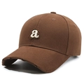 Distressed dark brown baseball cap with white letter 'a' embroidery and vintage details - Adjustable / Coffee