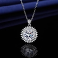 Silver plated necklace featuring round sunflower pendant with sparkling center stone - Tz-41 [matching Chain]