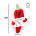 Handmade crochet positive red pepper doll with inspirational card and height dimension - Chili P Card