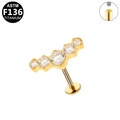 Piercing labret in titanio F136 dorato con cinque zirconi trasparenti graduati - Stile 5 Pietre Curve / Oro - 5 Pietre Curvo