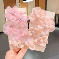 Pink flower elastic hair ties with mesh fabric and pearl accents for girls - B3-2# Pink Set Of 10 Pieces Opp Bag