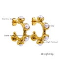 Vintage gold stainless steel C-shaped hoop earrings with pearls for women, 23mm - Hammered Metal Pearl Style (E204)