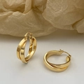 French vintage intertwined double hoop gold earrings with high-polish finish - Gold Intersecting Double Hoop (E063)