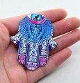 Hamsa Hand Anhänger aus Acryl mit blauem Mandala-Muster für DIY-Schmuckherstellung - Stil 3
