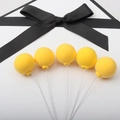 Set of five yellow balloon cake toppers with flexible wire stems for birthday party decor - Single Piece / Yellow Single Ball