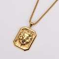 Detalle del colgante cuadrado de león dorado en acero inoxidable con cadena tipo caja - Con Cadena (0.3*60cm) / Dorado