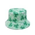 Detail of St. Patrick's Day bucket hat with green clover shamrock pattern print - Light Green Base Green White Clover Print (E)
