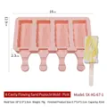 Pink 4-cavity silicone popsicle mold with wave pattern and detailed dimensions - No Lid / Pink