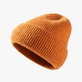 Classic mustard yellow ribbed knit beanie with thick folded cuff for winter warmth - One Size / Orange Red