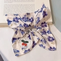 Floral white scrunchie with lace heart patch and red cherry embroidery detail - Purple Flower Cherry Heart