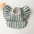 Waterproof baby bib with blue and green vertical stripes and ruffled sleeves - Wings - Green Stripes / One Size