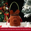 Brown reindeer plush Christmas gift bag with green handles and size 18x10cm specifications - Faux Fur Trim Handbag Elk