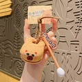 Brown silicone Capybara earphone case and storage pouch with matching lanyard handle - Brown Capybara Cool
