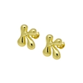 Polished gold bubble letter K stud earrings with smooth metallic finish on white background - Letter K (DE240728-K)