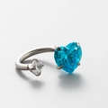 Silver steel horseshoe ring earring featuring a heart-shaped blue gem and white crystal - Blue Heart & Clear Round (4#)