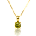 925 sterling silver gold necklace featuring a round olive green zircon pendant - August-Peridot Green