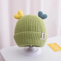 Light green baby knitted hat with colorful heart accents and warm fleece lining - Reference Age: 3--36 Months/40-50cm / Light Green - Double Heart Ears