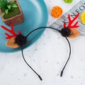 Christmas headband with red reindeer antlers and black fur balls on a blue plate - Style 37 Red Antler Black Ball
