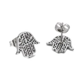 Pendientes de mano de Fátima en acero de titanio calado con acabado plateado pulido - Estilo calado de la mano de Hamsa plateada (KLJ6763-Z)