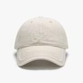 Beige cotton canvas baseball cap with white embroidery and elegant lace trim brim - Beige