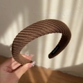 Knitted brown wide headband with handmade label and high-crown vintage style for women - Coffee Braid Wool Knit
